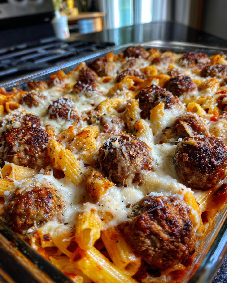 baked ziti and meatballs without ricotta cheese - detail 2