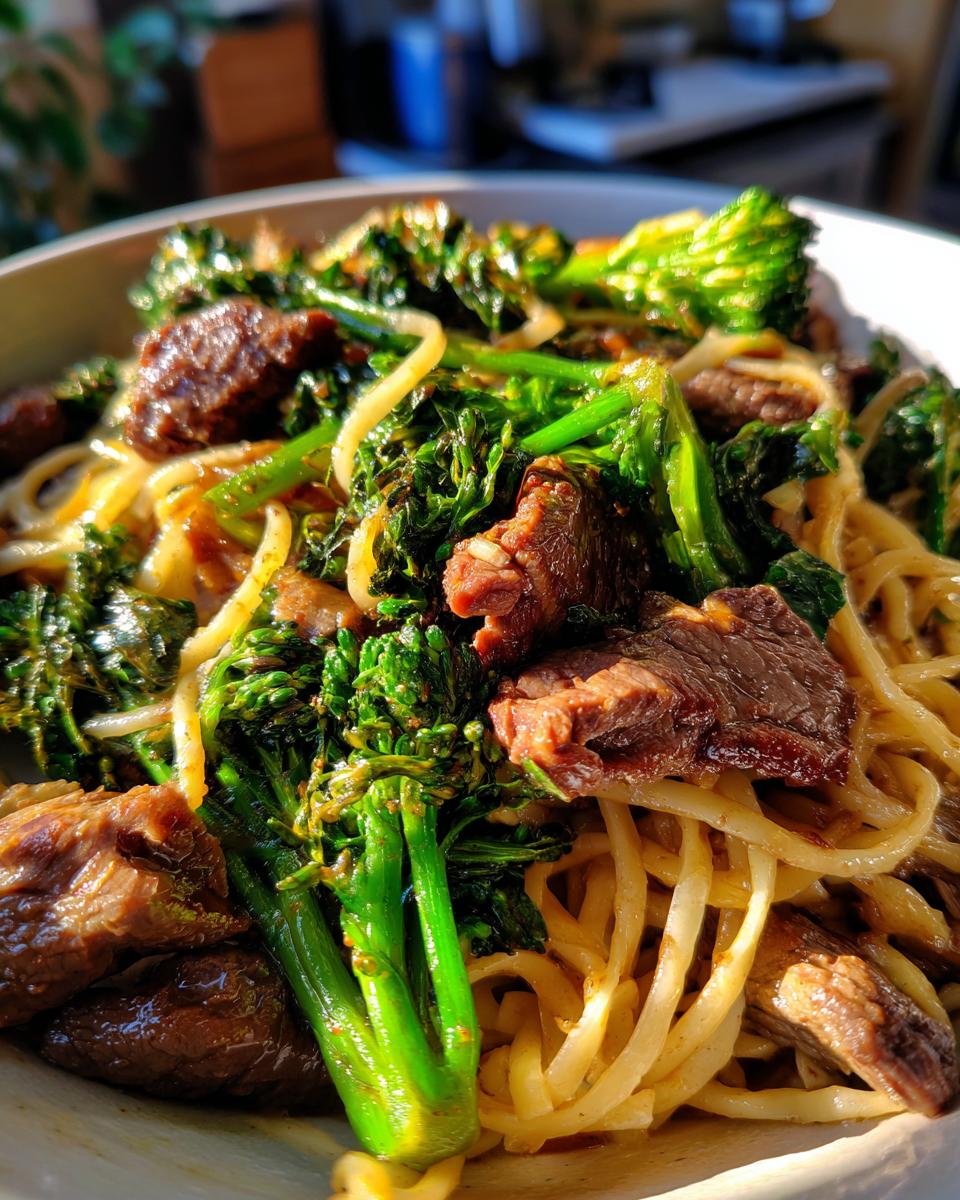 beef broccoli noodle stir fry - detail 2