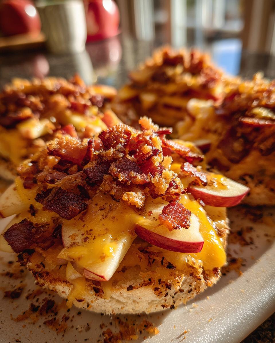 apple bacon cheese english muffins