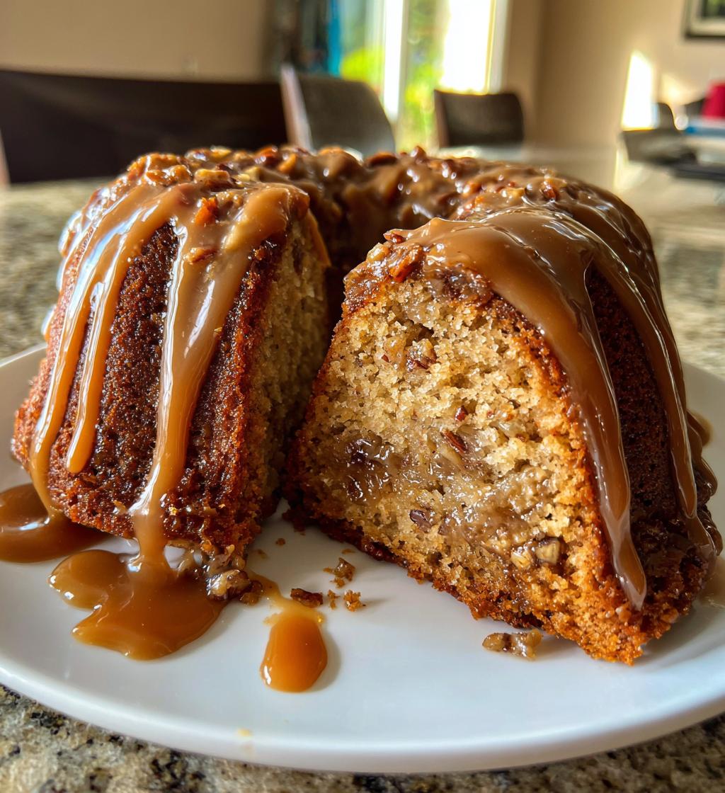 apple pecan cake with caramel glaze