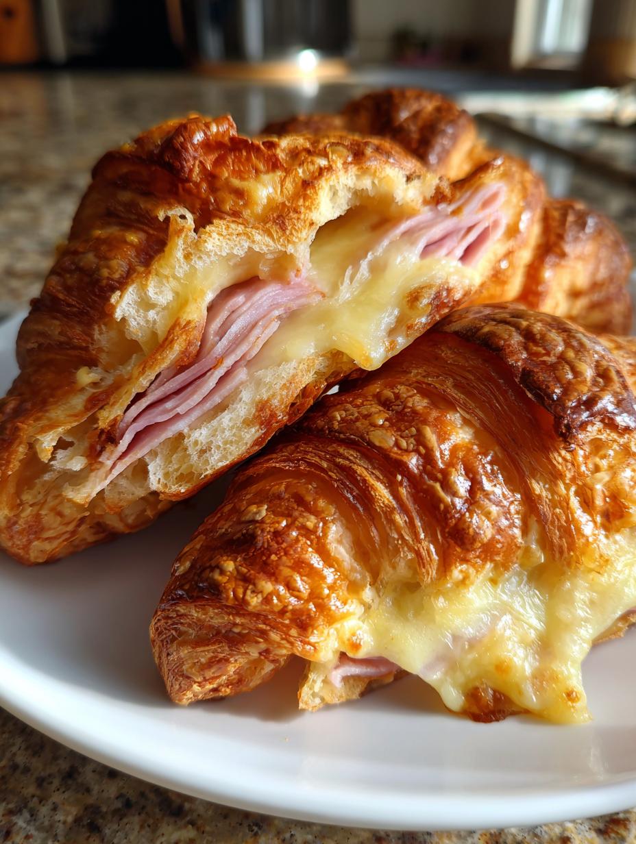 baked ham and cheese croissants - detail 1