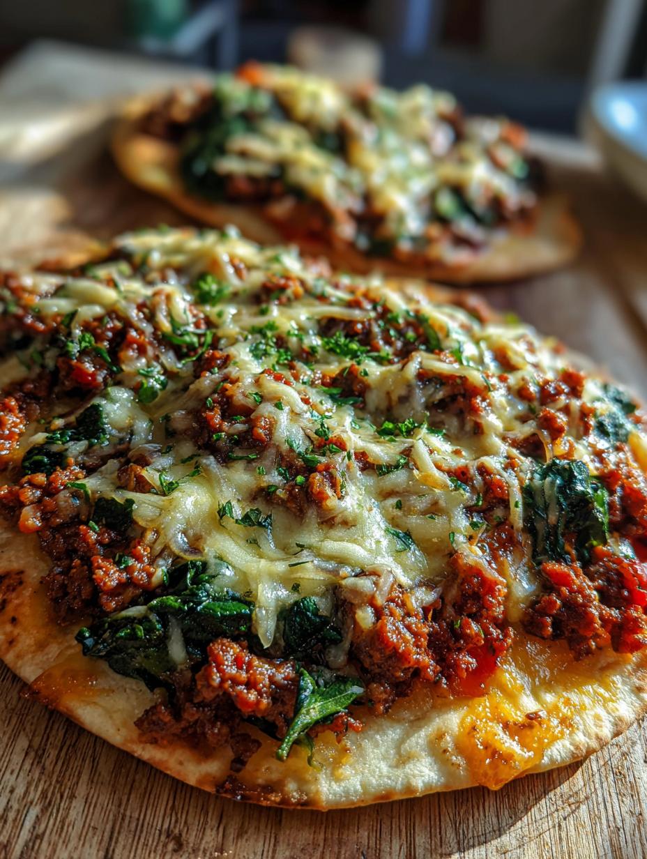 beef mince and spinach flatbread pizza - detail 1