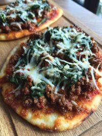 beef mince and spinach flatbread pizza