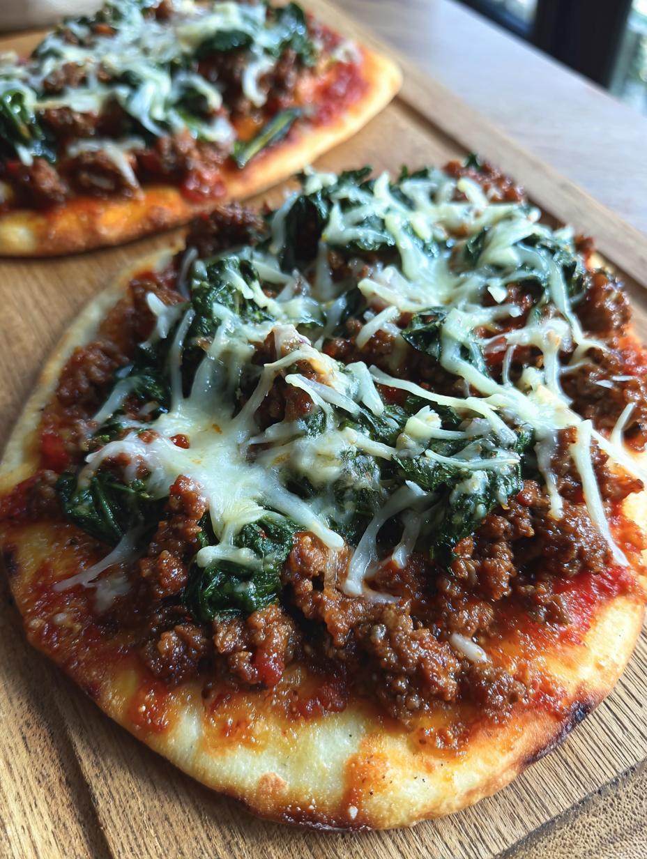 beef mince and spinach flatbread pizza