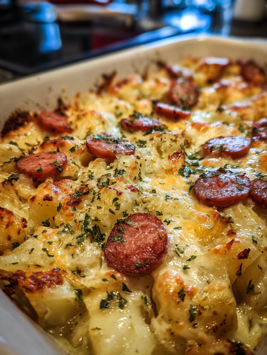 cheesy potatoes and smoked sausage - detail 1