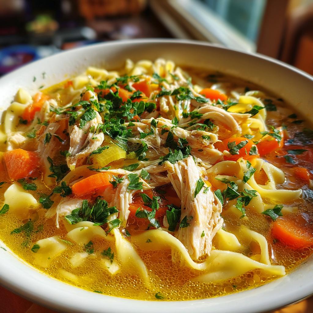 chicken soup with egg noodles - detail 1