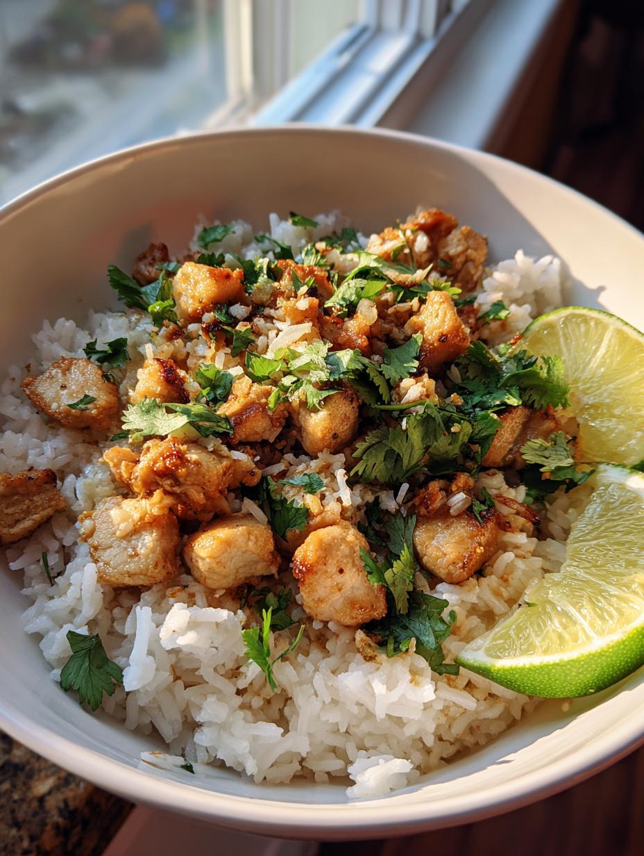 coconut chicken rice bowl - detail 1