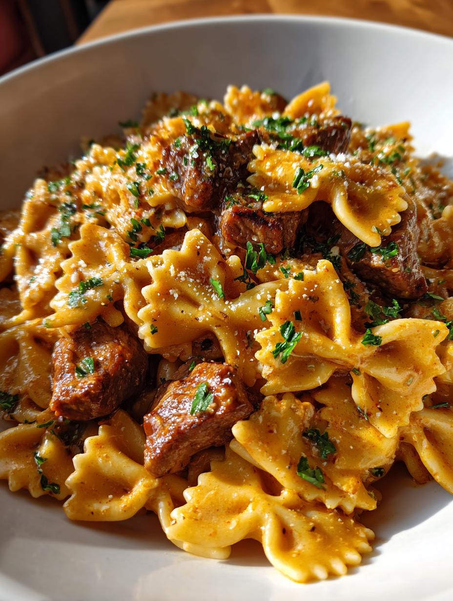 creamy beef and bowtie pasta - detail 1