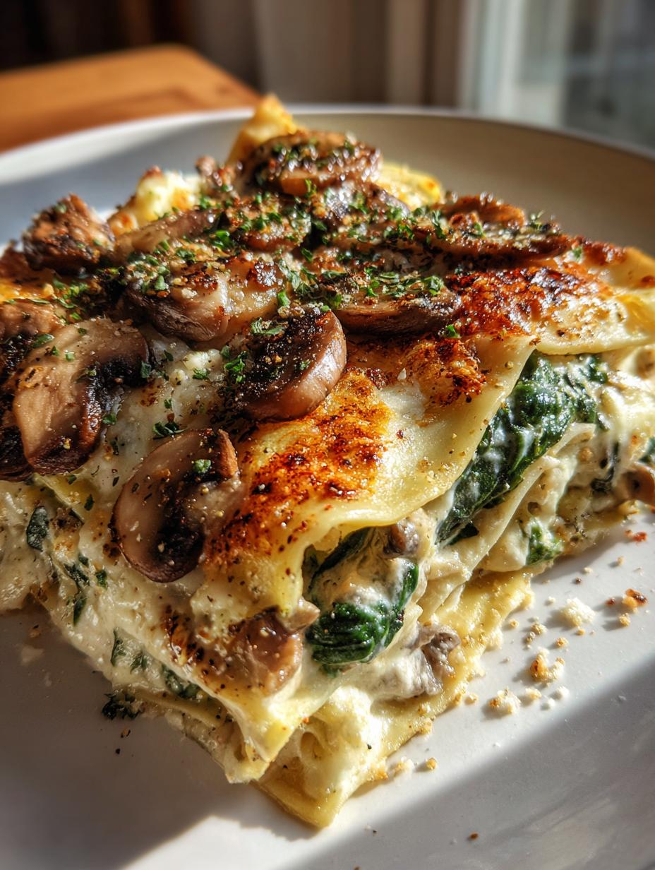 creamy spinach mushroom lasagna - detail 1