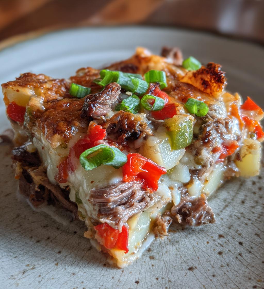 crockpot cheesesteak potato casserole - detail 1