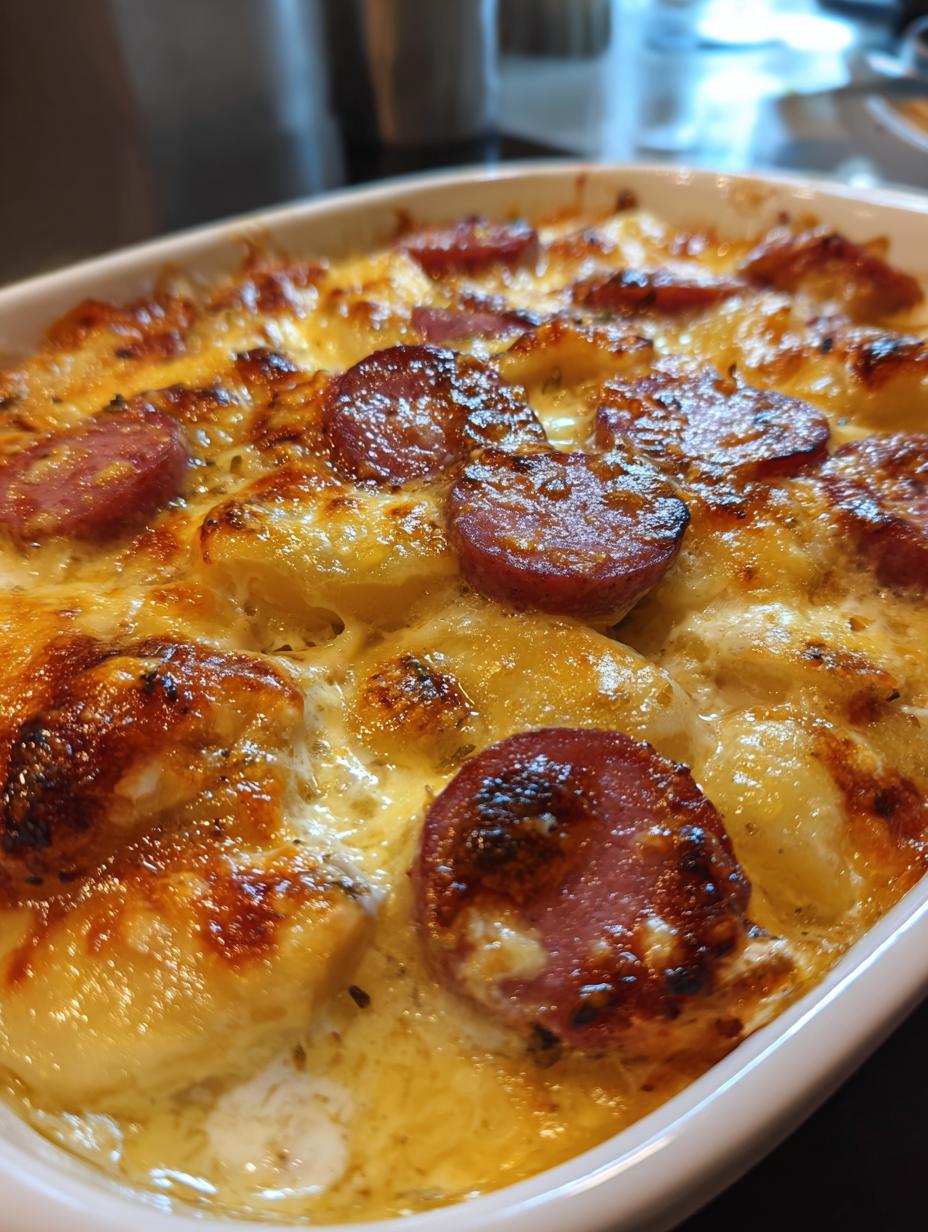 crockpot pierogi casserole with kielbasa