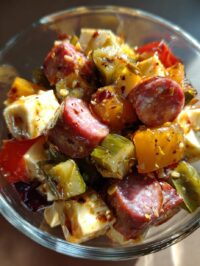easy marinated cheese appetizer with salami pickles