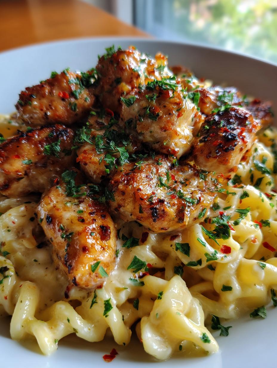 garlic butter chicken bites with creamy parmesan pasta recipe - detail 1