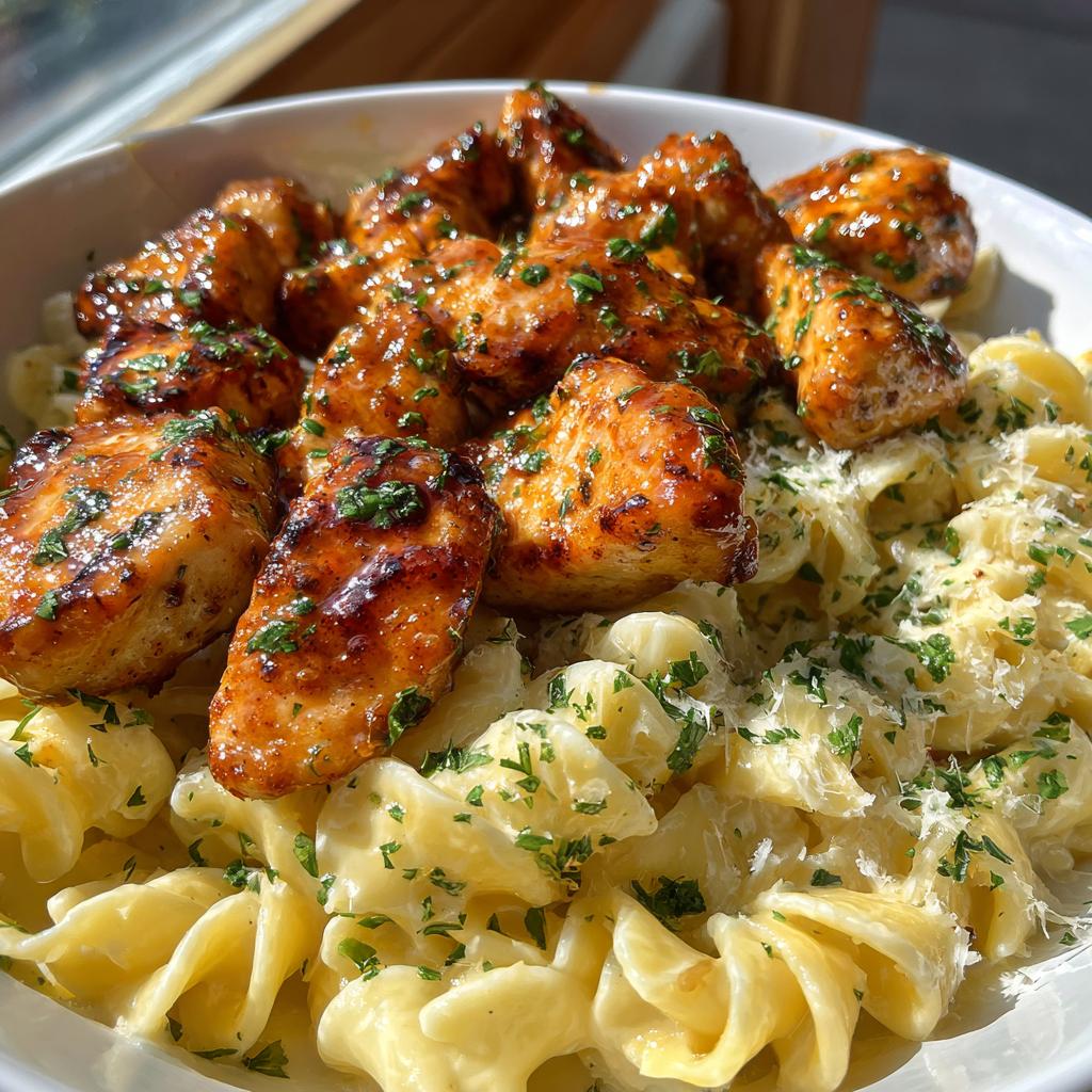 garlic butter chicken bites with creamy parmesan pasta ree drummond - detail 1