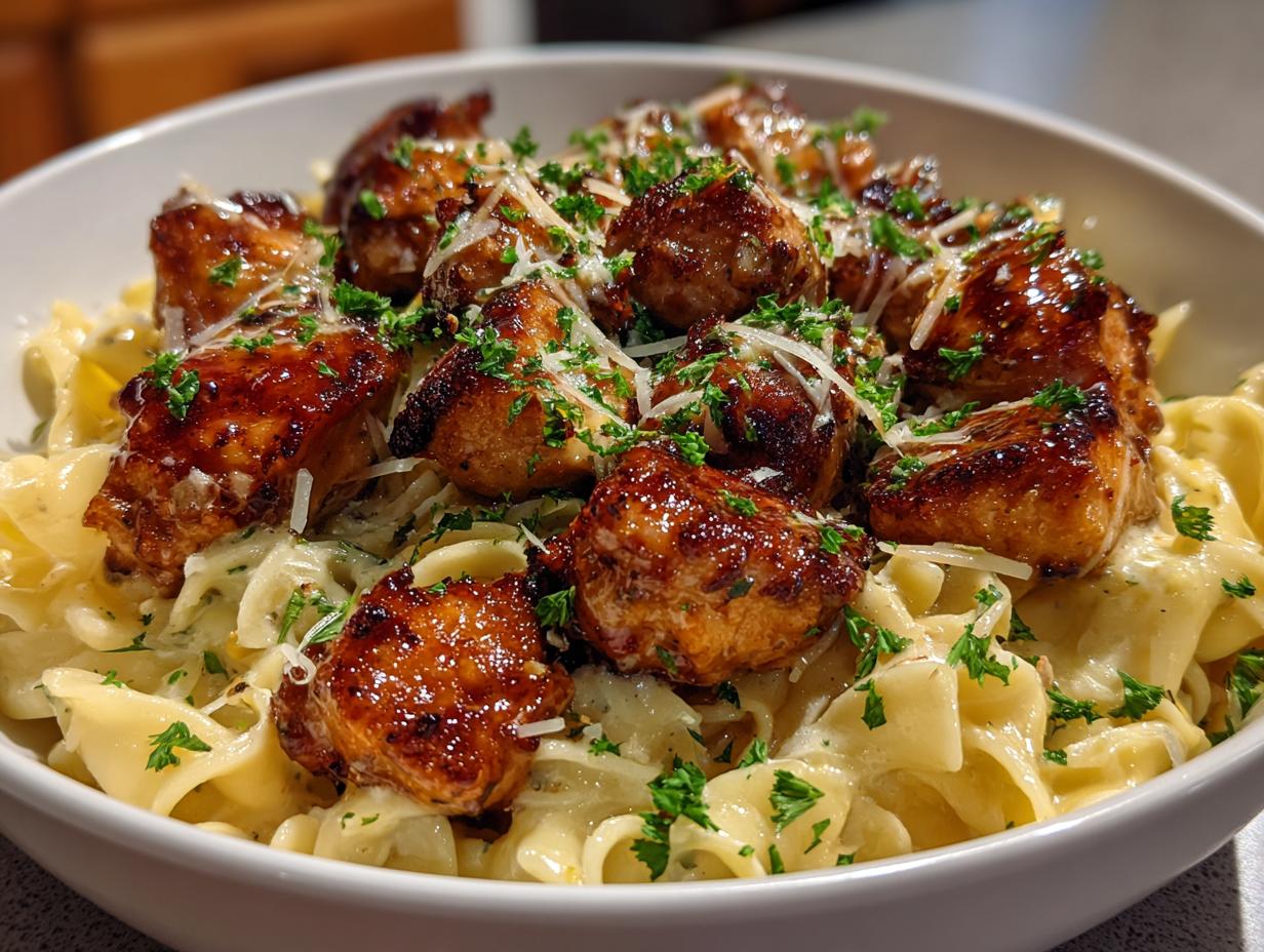 garlic butter chicken bites with creamy parmesan pasta ree drummond