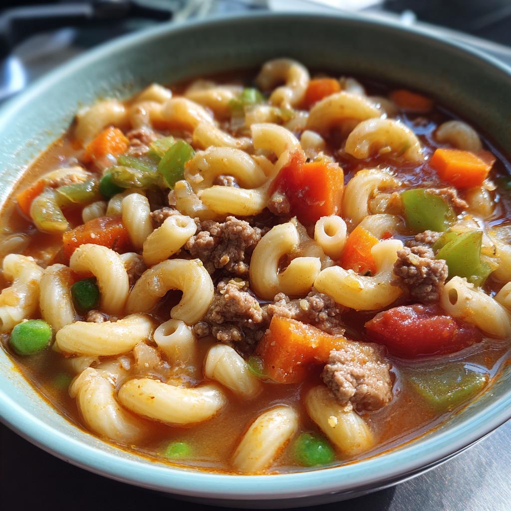 hamburger macaroni soup - detail 1