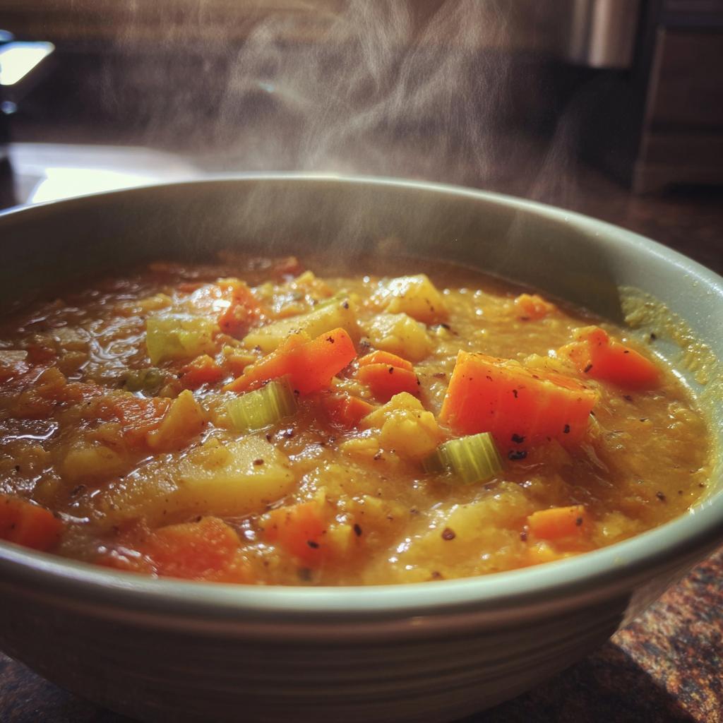 hearty lentil and potato soup - detail 1
