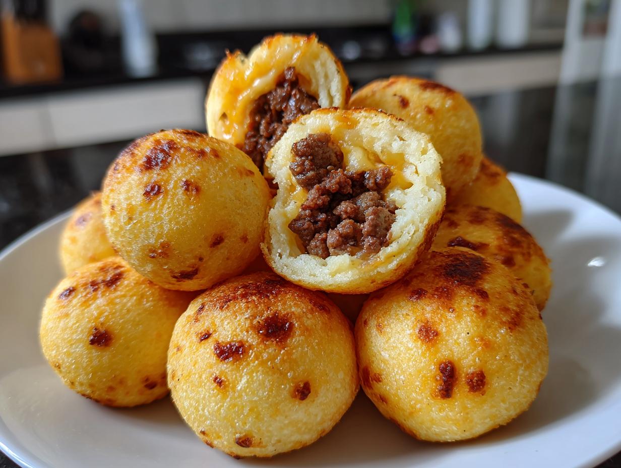 minced beef and cheese pão de queijo stuffing