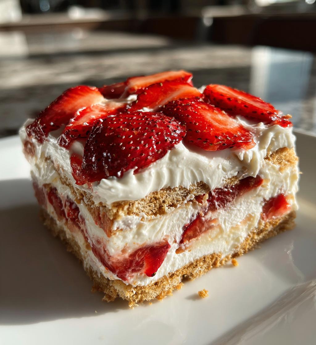 no bake strawberry lasagna - detail 1
