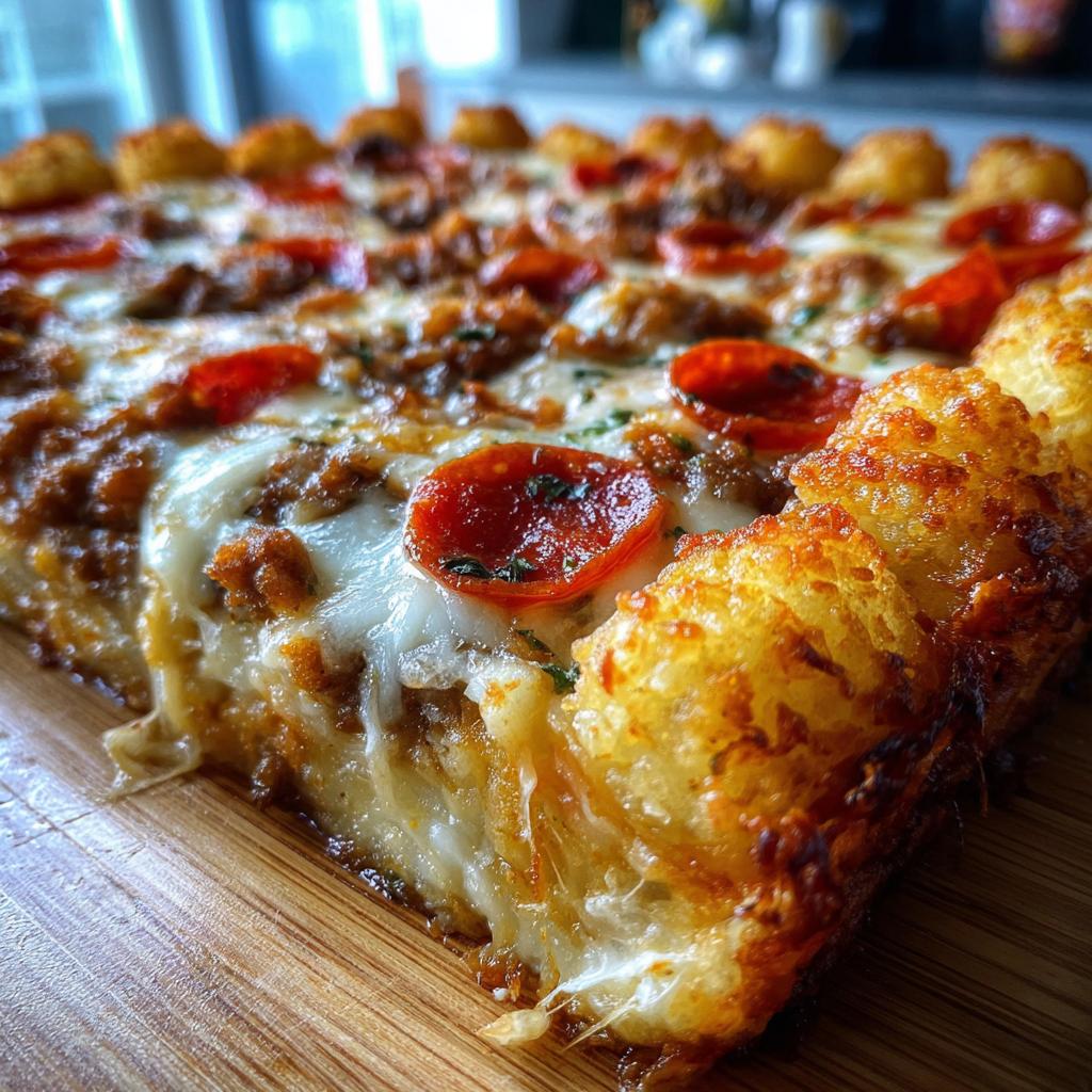 pizza tator tot hotdish - detail 1