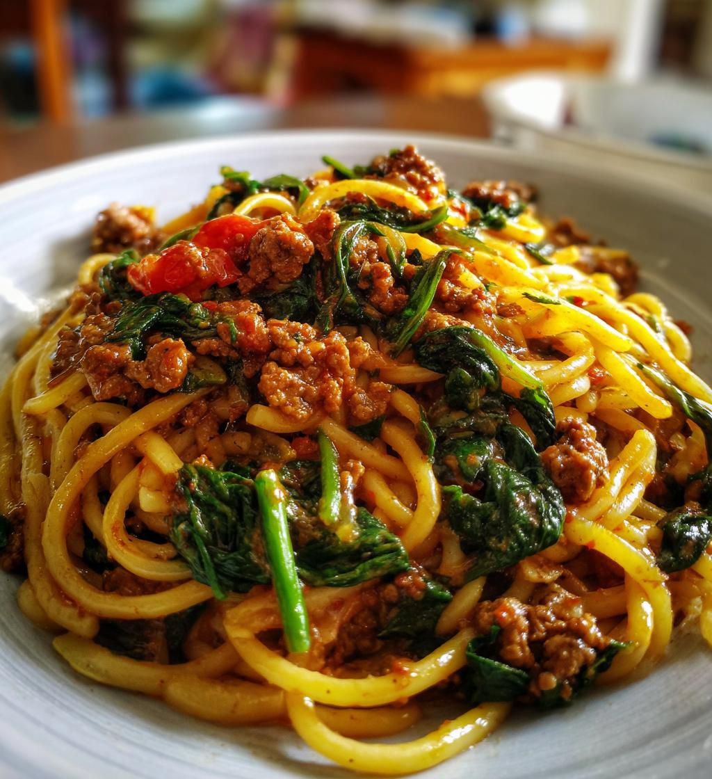 quick beef mince and spinach pasta - detail 1