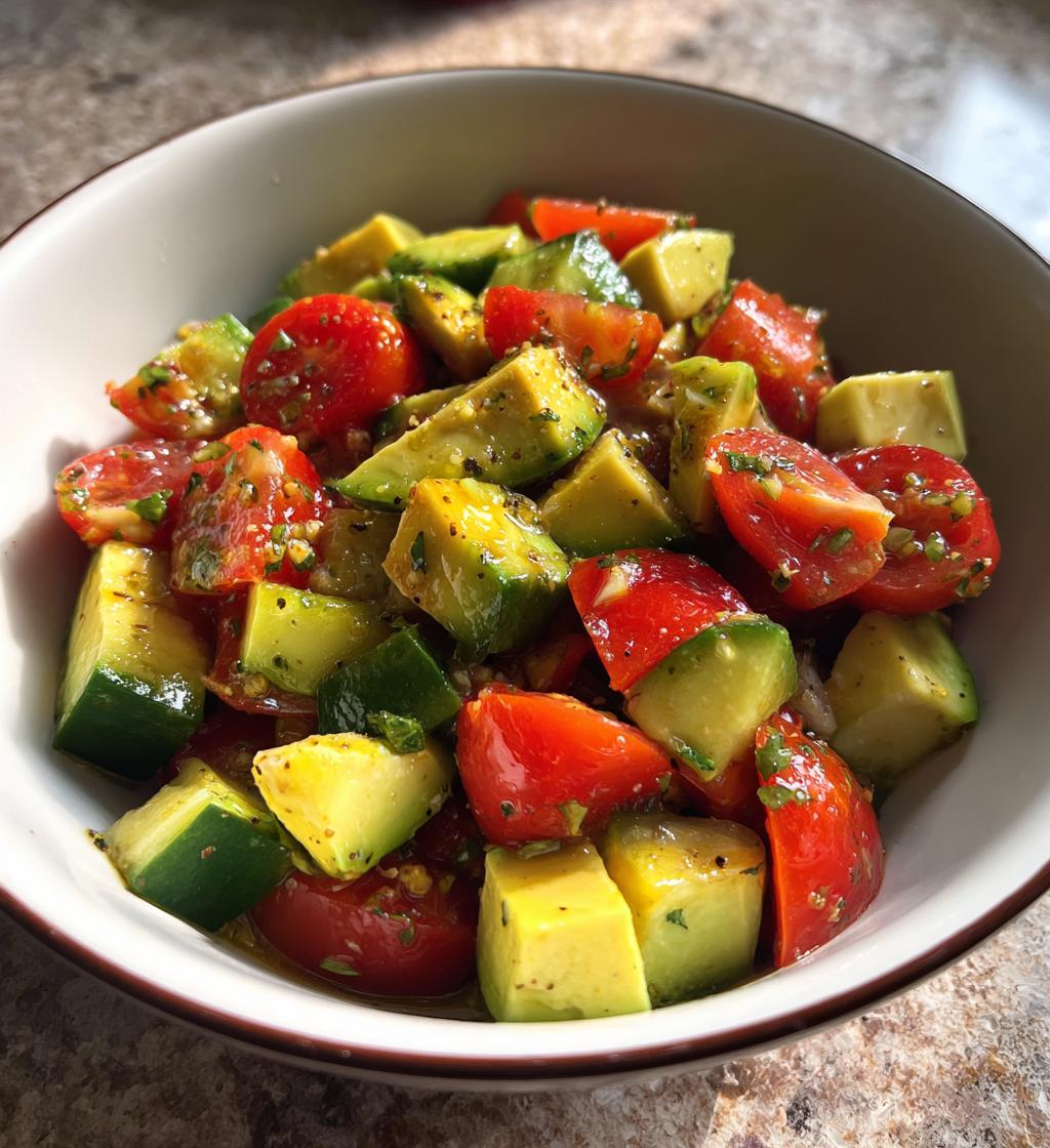 refreshing cucumber tomato avocado salad - detail 1