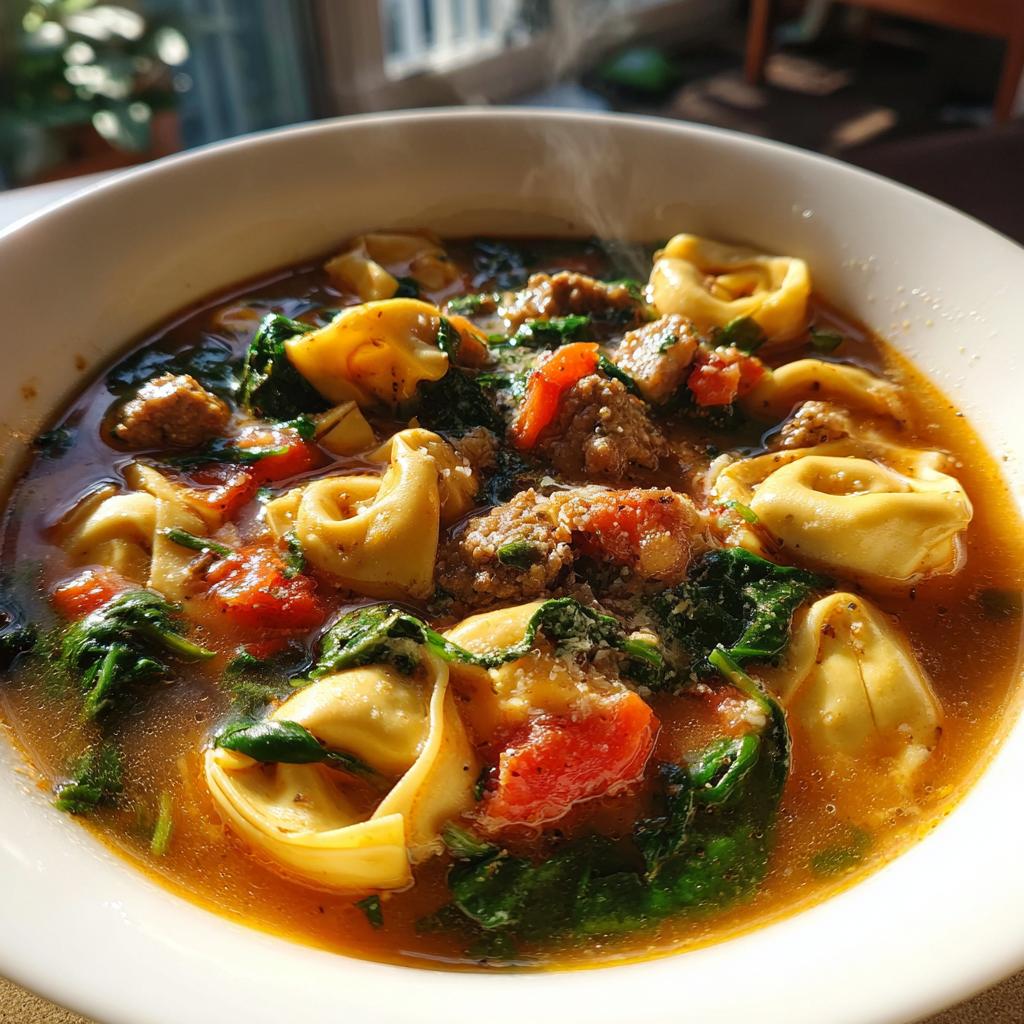 sausage tortellini soup - detail 1