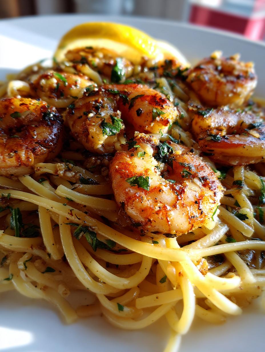 savory garlic butter shrimp linguine