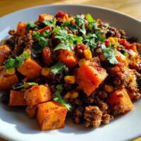 southwest ground beef sweet potato skillet