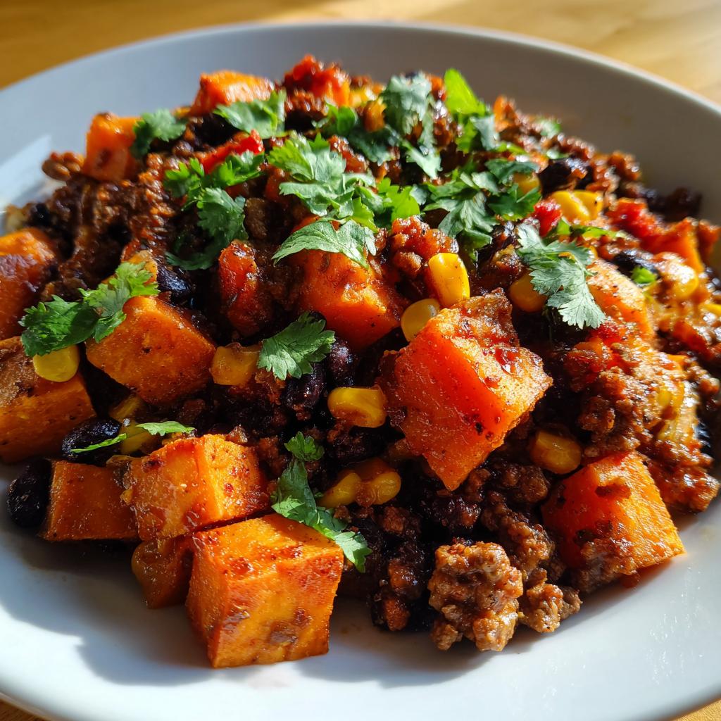 southwest ground beef sweet potato skillet