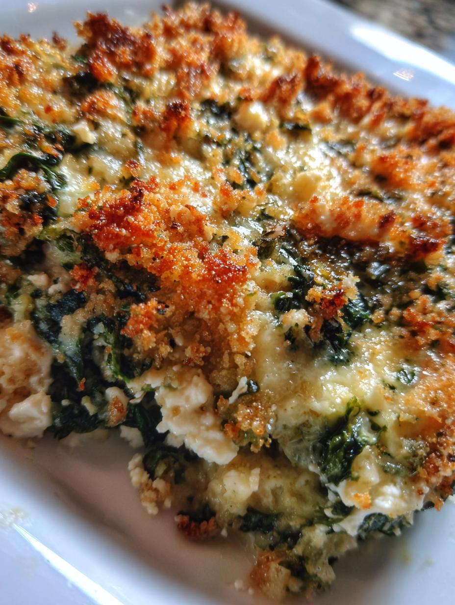 spinach casserole with feta cheese - detail 1