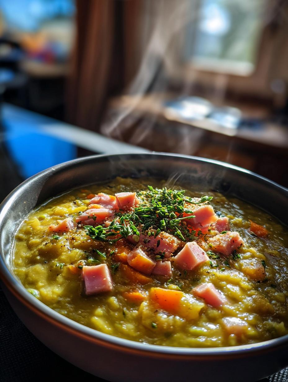 split pea soup with ham - detail 1