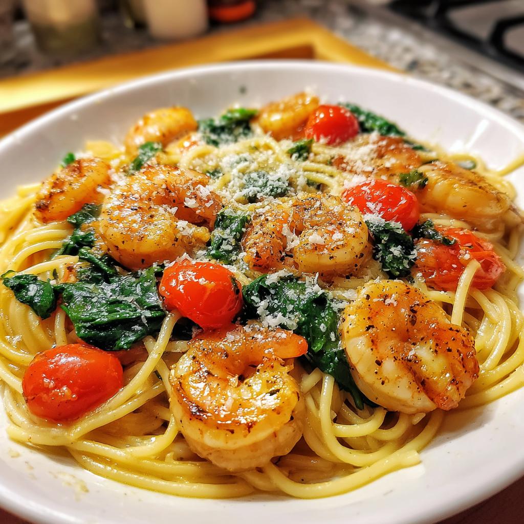 tomato spinach shrimp pasta