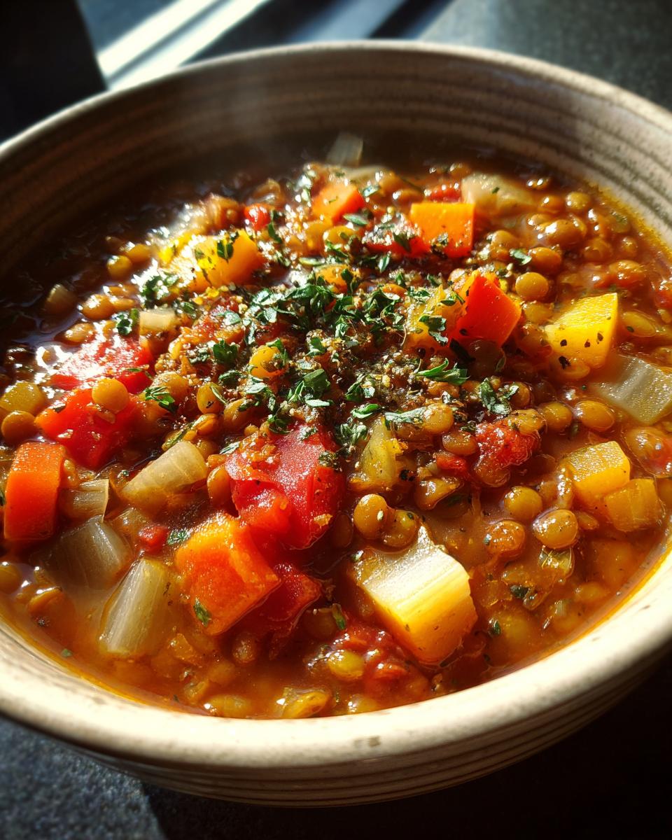 vegan lentil soup - detail 1