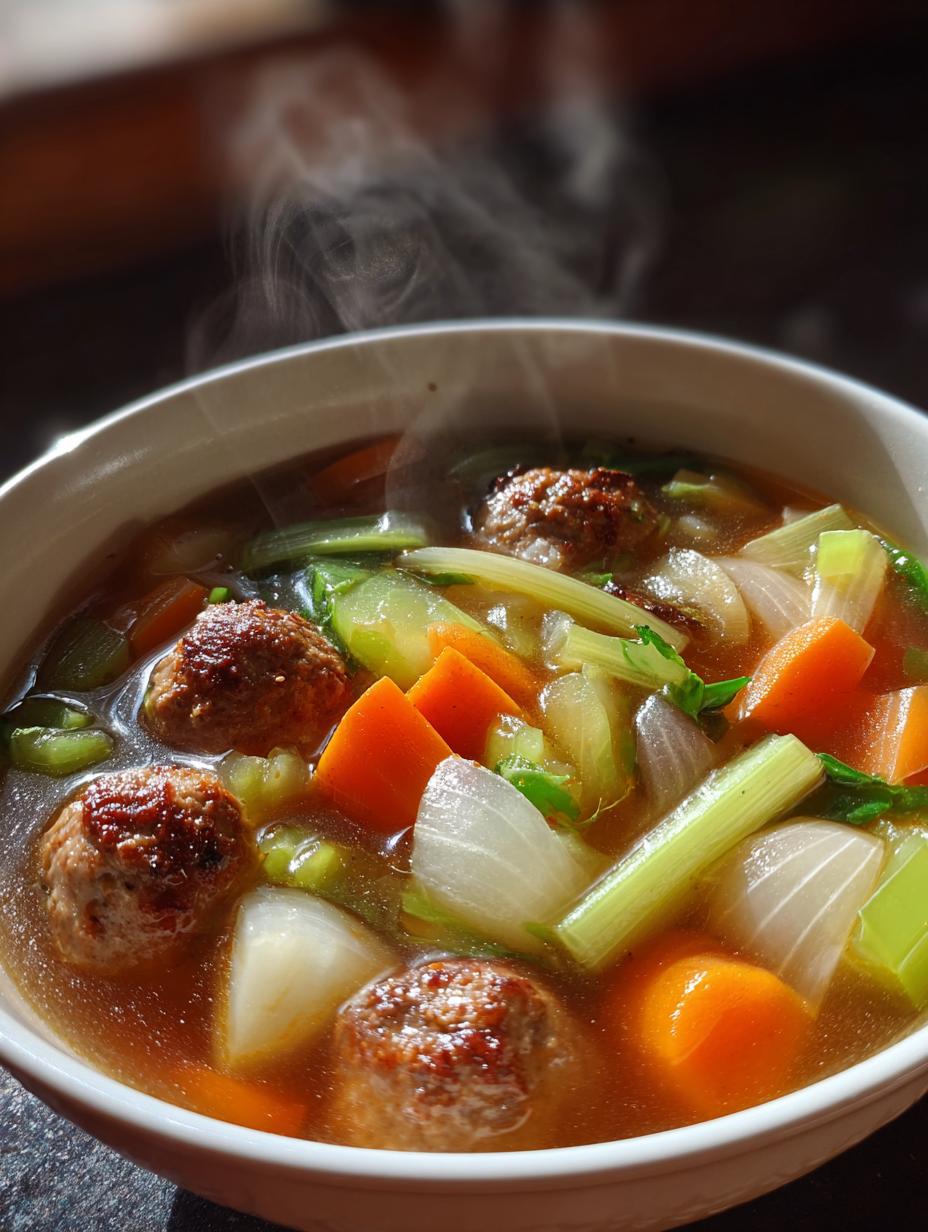 vegetable meatball soup - detail 1