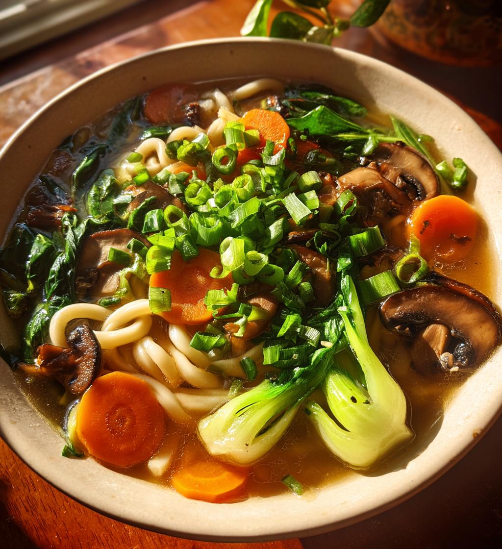 vegetarian udon soup - detail 1